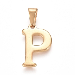 Letter P 304 Stainless Steel Pendants, Golden, Initial Letter.P, 20x12.5x1.8mm, Hole: 3x7mm