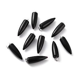 Obsidian Natural Obsidian Pendants, with Platinum Brass Findings, Bullet, 32~35x10~11mm, Hole: 7X3mm