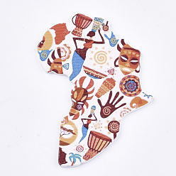 Разноцветный Большие кулоны из дерева, напечатанный, Карта Африки, красочный, 76x63.5x2.5 мм, отверстие : 1.5 мм