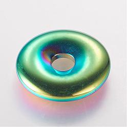 Multi-color Plated Non-Magnetic Synthetic Hematite Pendants, Donut/Pi Disc, Grade A, Multi-color Plated, Donut Width: 11.5mm, 30x6mm, Hole: 7mm