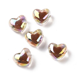 Saddle Brown Transparent Acrylic Beads, Bead in Bead, AB Color Plated, Heart, Saddle Brown, 19x21.5x14mm, Hole: 3.5mm