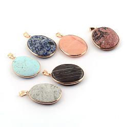 Golden Natural & Synthetic Gemstone Pendants, with Brass Findings, Oval, Dyed, Golden, 49~54x35~45x8~11mm, Hole: 6x8mm