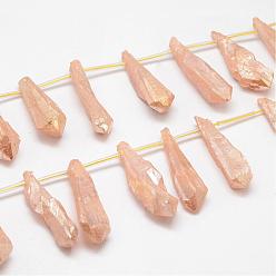 Wheat Electroplated Natural Quartz Crystal Beads Strands, Top Drilled Beads, Dyed, Teardrop, Wheat, 27~34x8~12x5~9mm, Hole: 1.5mm, about 22pcs/strand, 14.3 inch