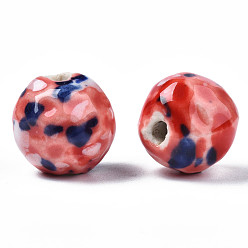 Salmon Handmade Porcelain Beads, Famille Rose Style, Round, Salmon, 16mm, Hole: 2mm