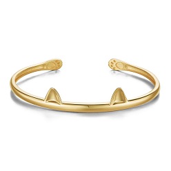 Real 18K Gold Plated SHEGRACE Cute Design 925 Sterling Silver Kitten Cuff Bangle, Cat Ears, Real 24K Gold Plated, 6-3/4 inch(17cm)