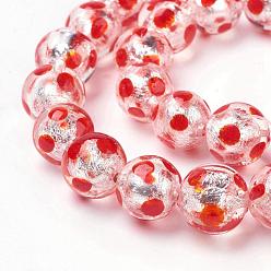 Rouge Orange Perles de verre au chalumeau fait main, ronde, motif de points de polka, rouge-orange, 12mm, Trou: 1mm, 25 pcs / chapelet, 11.2 pouce