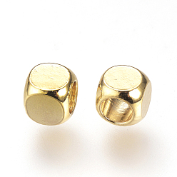 Real 18K Gold Plated Brass Spacer Beads, Cube, Nickel Free, Real 18K Gold Plated, 4x4x4mm, Hole: 2.5mm