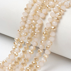 Bisque Electroplate Glass Beads Strands, Imitation Jade Beads, Half Plated, Rainbow Plated, Faceted, Rondelle, Bisque, 3x2mm, Hole: 0.8mm, about 165~169pcs/strand, 15~16 inch(38~40cm)
