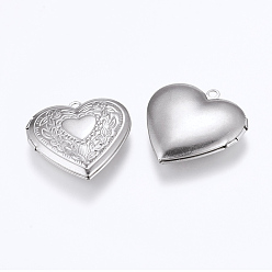 Stainless Steel Color 304 Stainless Steel Locket Pendants, Photo Frame Charms for Necklaces, Heart, Stainless Steel Color, 29x29x6.5mm, Hole: 2mm, Inner Size: 16.5x21.5mm