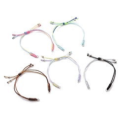 Platinum Adjustable Braided Nylon Thread Link Bracelet Makings, Fit for Connector Charms, Mixed Color, Platinum, 8-1/2~9-5/8 inch(21.5~24.3cm)