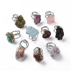 Смешанные камни Кольцо-манжета с самородками драгоценных камней, необработанное грубое кольцо, украшения из латуни с платиновым покрытием для женщин, внутренний диаметр: 17.6~18.7 мм