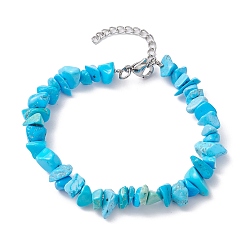 Synthetic Turquoise Synthetic Turquoise Chips Beaded Bracelet, with 304 Stainless Steel Clasps, 7-1/8 inch(18cm)