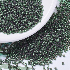 (DB0690) Verde hoja teñido semiesmerilado forrado en plata Cuentas de miyuki delica, cilindro, granos de la semilla japonés, 11/0, (db 0690) verde teñido semi-esmerilado, hoja verde forrada, 1.3x1.6 mm, agujero: 0.8 mm, sobre 10000 unidades / bolsa, 50 g / bolsa