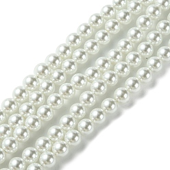 White Eco-Friendly Glass Pearl Beads, High Luster, Grade A, Round, White, 6mm, Hole: 1mm, about 160pcs/strand, 37.8 inch