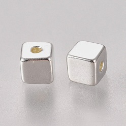 Silver Tibetan Style Alloy Beads, Cadmium Free & Lead Free, Silver Color, Cube, about 4mm long, 4mm wide, 4mm thick, hole: 1mm