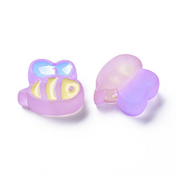 Plum Transparent Acrylic Beads, with Enamel, Frosted, Bee, Plum, 23.5x26x9mm, Hole: 3mm
