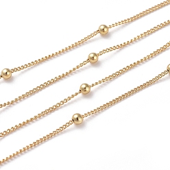 Real 18K Gold Plated Brass Curb Chains Twisted Chains, with Round Beads, Long-Lasting Plated, Soldered, with Spool, Real 18K Gold Plated, 1.5x1x3x0.5mm, about 16.4 Feet(5m)/roll
