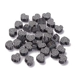 Negro Abalorios de la arcilla de polímero hechos a mano, corazón con patrón de tartán, negro, 9x10x4.5 mm, agujero: 1.5 mm