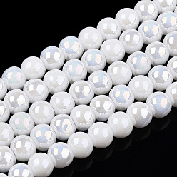 Blanco Electrochapa hilos de perlas de vidrio opacas, color de ab chapado, rondo, blanco, 4~4.5 mm, agujero: 0.8 mm, sobre 97~99 unidades / cadena, 14.76 pulgada ~ 14.96 pulgada (37.5~38 cm)