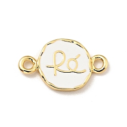 Real 18K Gold Plated Brass with Enamel Connector Charms, Flat Round with Word Re, Cadmium Free & Lead Free, Long-Lasting Plated, Real 18K Gold Plated, 9x15x1.4mm, Hole: 1.5mm