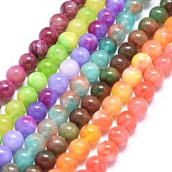 Mixed Color Natural Dyed Jade Beads Strands, Round, Mixed Color, 8mm, Hole: 1mm, about 46~48pcs/strand, 14.7~15.2 inch(37.4~38.5cm)