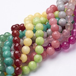 Mixed Color Natural White Jade Gemstone Bead Strands, Dyed, Faceted Round, Mixed Color, 10mm, Hole: 1mm, about 38pcs/strand, 15.5 inch