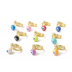 Mixed Color Enamel Round with Evil Eye Finger Rings, Real 18K Gold Plated Brass Wrap Style Ring for Women, Mixed Color, 5.5~19.5mm, Inner Diameter: 18mm