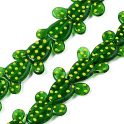 Verde Oscuro Hechos a mano de cristal de murano con baches hebras, cactus, verde oscuro, 21~22x21~23x6~7 mm, agujero: 1.2 mm, sobre 25 unidades / cadena, 17.13 pulgada (43.5 cm)