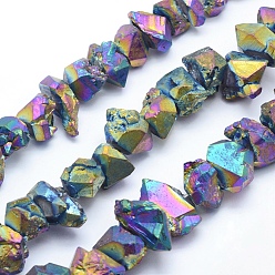 Multi-color Plated Electroplated Natural Quartz Crystal Beads Strands, Dyed, Nuggets, Multi-color Plated, 7~12x10~19mm, Hole: 1mm, about 15.3 inch(39cm)