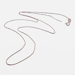Rose Gold 925 Sterling Silver Box Chain Necklaces, with Spring Ring Clasps, with 925 Stamp, Rose Gold, 18 inch(45cm), Pin: 0.8mm