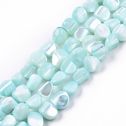 Pale Turquoise Natural Trochid Shell/Trochus Shell Beads Strands, Dyed, Nuggets, Pale Turquoise, 7.5~10.5x6.5~9.5x4~9mm, Hole: 0.8mm, about 48~49pcs/strand, 15.16 inch~15.75 inch(38.5~40cm)