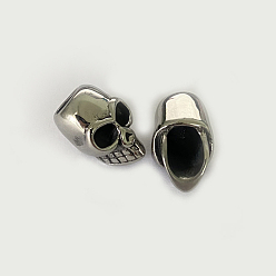 Antique Silver Skull 304 Stainless Steel Beads, Large Hole Beads, Antique Silver, 15~17.5x10~11.5x11mm, Hole: 6mm