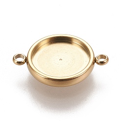 Oro Chapado iónico (ip) 304 eslabones de acero inoxidable ajustes de conectores, copas de bisel de borde liso, plano y redondo, dorado, Bandeja: 12 mm, 20x14.5x2.5~3 mm, agujero: 1.6~1.8 mm