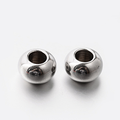 Stainless Steel Color 201 Stainless Steel European Beads, Large Hole Rondelle Beads, Stainless Steel Color, 10x6.5mm, Hole: 5mm