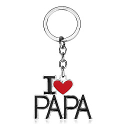 Platinum Word I Love Papa Alloy Enamel Pendant Keychain, Father's Day Keychain, with Iron Findings, Platinum, 3.9x3cm