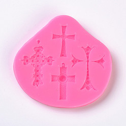 Pink Moules en silicone de qualité alimentaire pendant pendant, moules fondants, pour la décoration de gâteau de bricolage, chocolat, moule à bonbons, croix, rose, 83.5x88.5x9.5mm