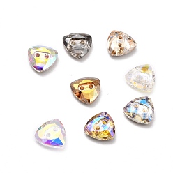 Mixed Color 2-Hole Triangle Glass Rhinestone Buttons, Faceted, Mixed Color, 10x10x3.5mm, Hole: 1.2mm