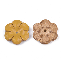 Or 6 -Bonnet de perle en cuir de vachette écologique pétal, fleur, or, 23~23.5x21.5~22x5mm, Trou: 1.8mm