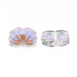 Plum Electroplate Transparent Glass Beads, Half Plated, Lotus Flower, Plum, 10.5x14.5x7mm, Hole: 1mm