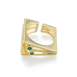 Verde Anillo de puño abierto de triple capa cuadrada de circonita cúbica, joyas de latón chapado en oro real 18k para mujer, sin níquel, verde, tamaño de EE. UU. 6 1/4 (16.7 mm)