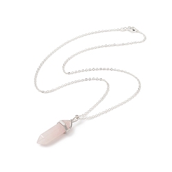 Bullet Collar con colgante de geometría de cuarzo rosa natural, joyas de latón platino para mujer, bala, 18.50 pulgada (47 cm), colgante: 39x11.5x9.5 mm