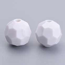 White Opaque Acrylic Beads, Faceted, Round, White, 4x4mm, Hole: 1mm, about 13500pcs/500g