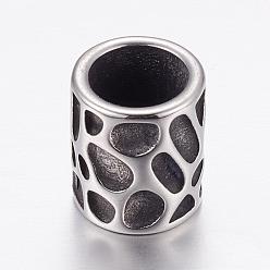 Antique Silver 304 Stainless Steel Beads, Column, Antique Silver, 13x11mm, Hole: 8mm
