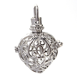 Платина Подвески из латуни, для ожерелья, сердце, платина, 29x25x20 мм, отверстия: 5x5 мм, Внутренняя мера: 17x17 мм