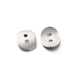 Stainless Steel Color 2-Hole 201 Stainless Steel Flat Oval Buttons for Bracelet Making, Stainless Steel Color, 14x10.5x1mm, Hole: 2mm