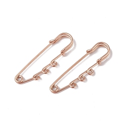 Rose Gold Ion Plating(IP) 304 Stainless Steel Safety Pins Brooch Findings, Kilt Pins with Triple Loops for Lapel Pin Making, Rose Gold, 51x16x7mm, Hole: 1.8mm, pin: 1.3mm