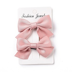 Pink Solid Color Bowknot Cloth Alligator Hair Clip, Hair Accessories for Girls, Pink, 42~45x70~74x13~14mm, 2pcs/card
