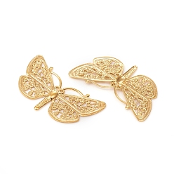 Golden Brass Filigree Joiners Links, Long-Lasting Plated, Butterfly, Golden, 24x43x1mm, Hole: 0.9mm