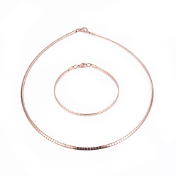Rose Gold 304 Stainless Steel Choker Necklaces and Bangles Jewelry Sets, with Lobster Claw Clasps, Rose Gold, 7-7/8 inch(20.1cm), 17.6 inch(45cm), 3mm