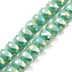Vert Mer Moyen Brins de perles de verre à plaque de couleur ab, couleur opaque, facettes demi-tour, vert de mer moyen, 7~7.5x5mm, Trou: 1mm, Environ 80 pcs/chapelet, 20.87''~21.26'' (53~54 cm)